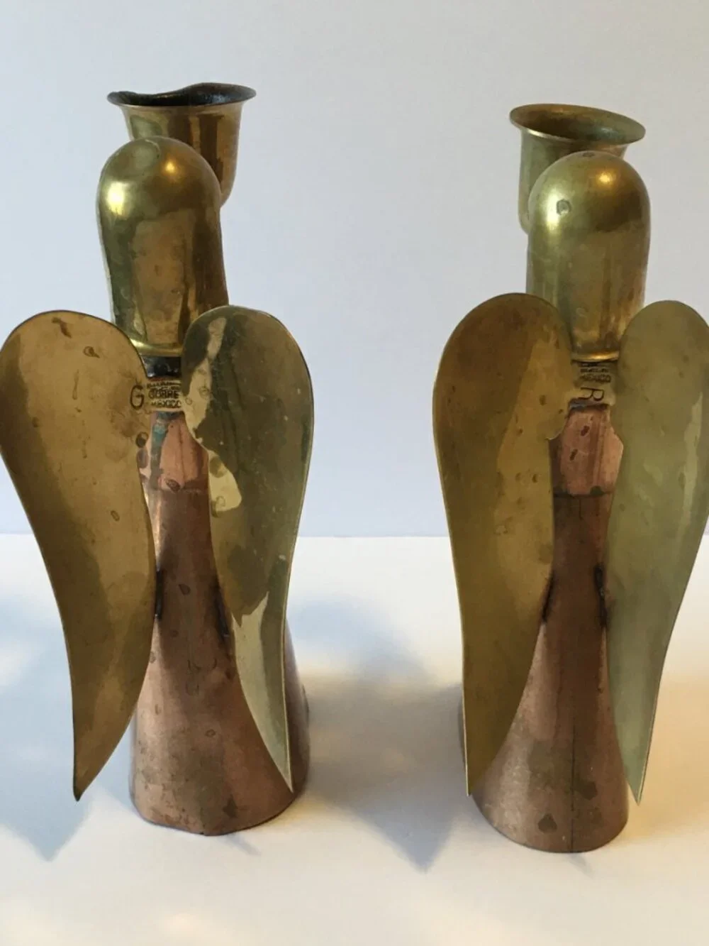 Vtg Copper Brass Angel Candlestick Holders Candle Holders Christmas Decor Read